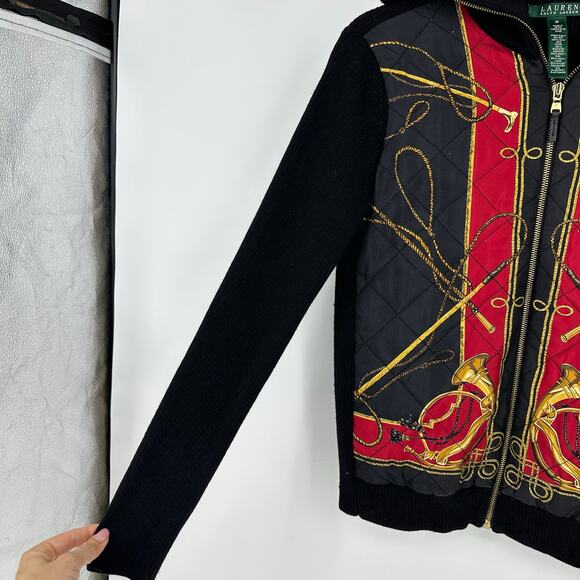 Vintage Ralph Lauren Equestrian Bishop Full Zip Silk Wool Sweater Cardigan M - Picture 6 of 9